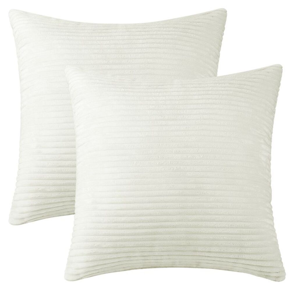2pcs Corduroy Throw Pillow Covers Square Cushion Covers 16 x 16 Inch Beige